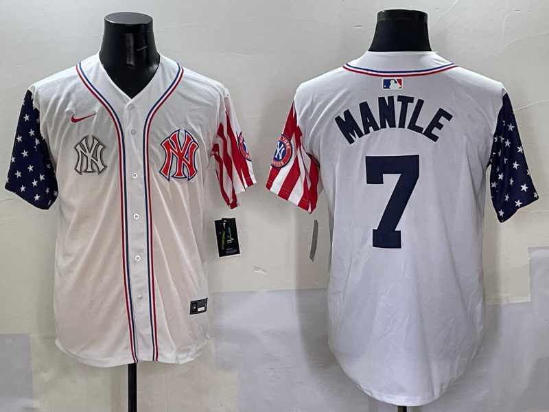 Men 2025 MLB New York Yankees 7 Mantle white jersey style 9